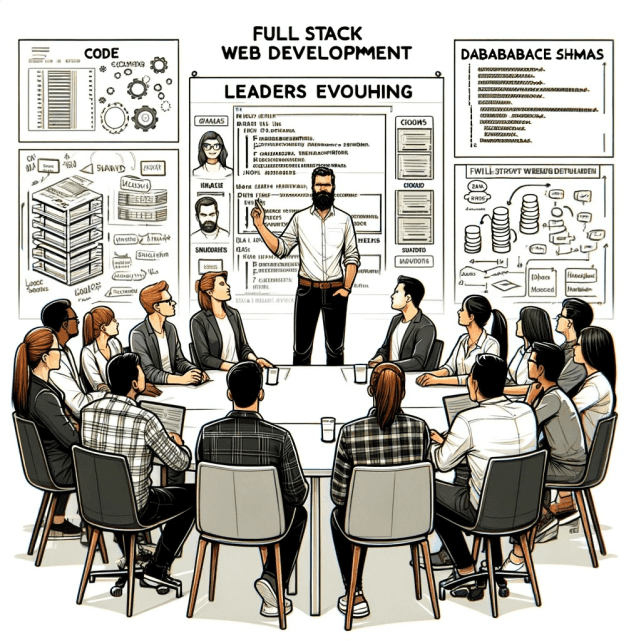 Imagem ilustrativa de um desenvolvedor apresentando o projeto a seus funcionarios